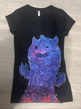Black Tee with Purple & Pink Monster Graphic - Design By Humans
